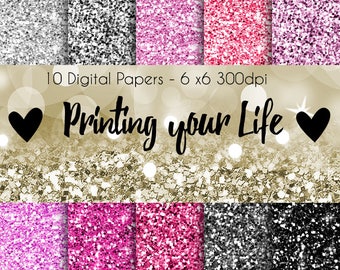 Pink Glitter Digital Papers, Silver Glitter Digital Papers, Shinny Glam Papers, Glitter textures, Scrapbook papers (Instant Download)