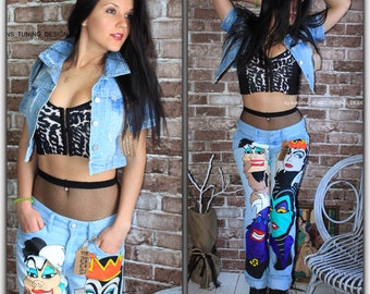 Jeans Boyfriend Jeans festival clothing Hand Painted Paint Jeans pattern Hand Painted Jeans Disney Drawing on jeans birthday anniversary