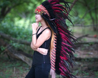 COSTUME HEADDRESS, Native American Headdress, Indian Warbonnet, Bohemian Costume, Halloween Costume, Feather Headband