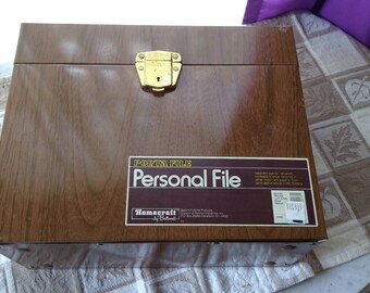 Metal Faux Wood Pattern Lockable Vintage File Box With Key Personal Lockable Portable Filing Cabinet Porta File