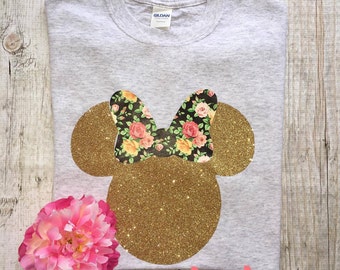 Personalized Miss Mouse Head, glitter, vinyl, cute, preppy, girly, gold glitter, floral