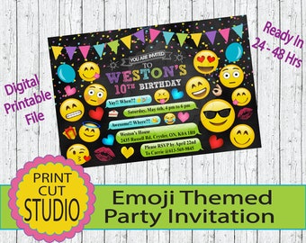 Emoji Themed Chalkboard Party Invitation Personalized Printable Digital File - Emoji Birthday - Emoji Party - Emoji Birthday Invitation