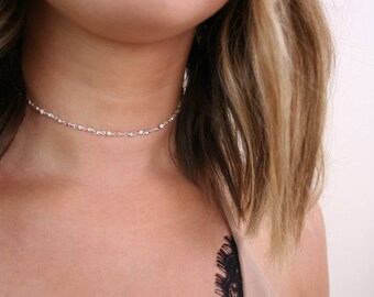 Silver Dainty Choker Necklace- Simple Silver Choker, Silver Chain Choker, Silver Dainty Choker, Dainty Choker, Silver Choker (A26)