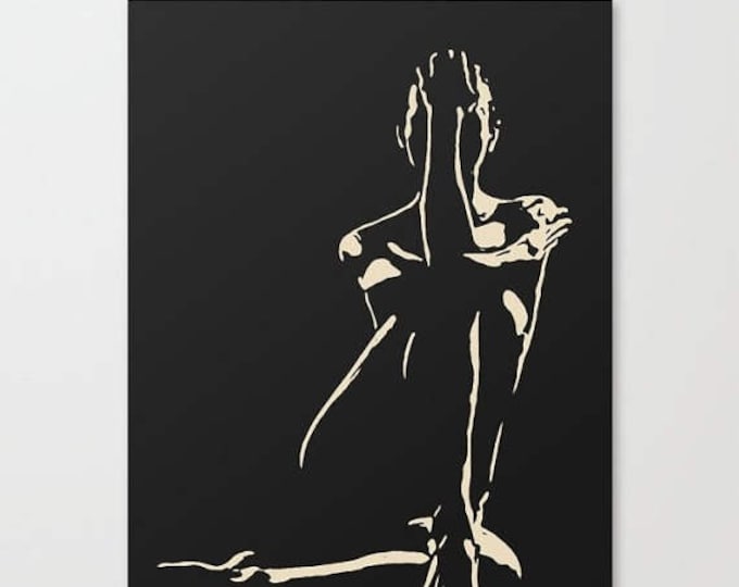 Erotic Art Canvas Print - In night she hides 3, unique sexy conte style print perfect shapes girl pop art sketch, sensual high quality art
