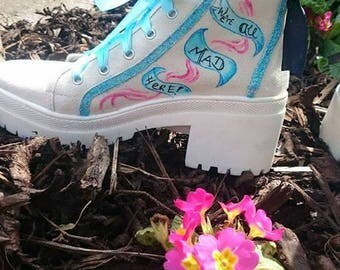 Alice in Wonderland inspired shoes/ Mad Hatter shoes/ converse/ Wedding Shoes/ Customised Dr Martin boots