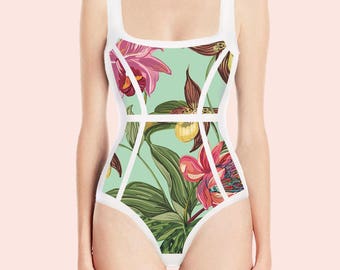 swimsuit swimwear One piece swimsuit one piece bathing suits one piece swimwear tropical open back sexy floral swimwear plus size