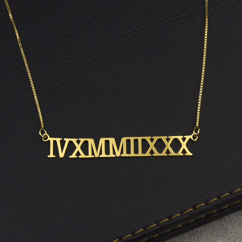 Roman Numeral Necaklce Gold Roman Necklace Customized Roman