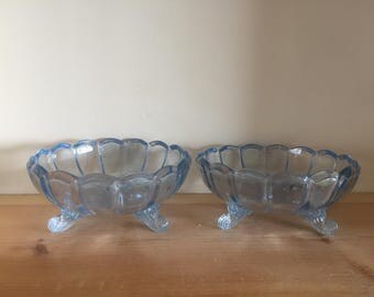 Gorgeous Vintage Pale Blue Pressed Glass Dessert Bon Bon Dishes Bowls