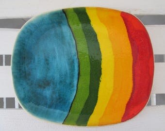 rainbow plate decorative plate colorful plate unique platter appetizer ceramic plate pottery handmade, decorative tray, serving plate