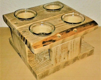 Upcycling tea light holder from Palettehholz, natural, with 4 tea light glasses