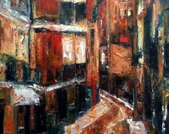 table, city, abstract cityscape