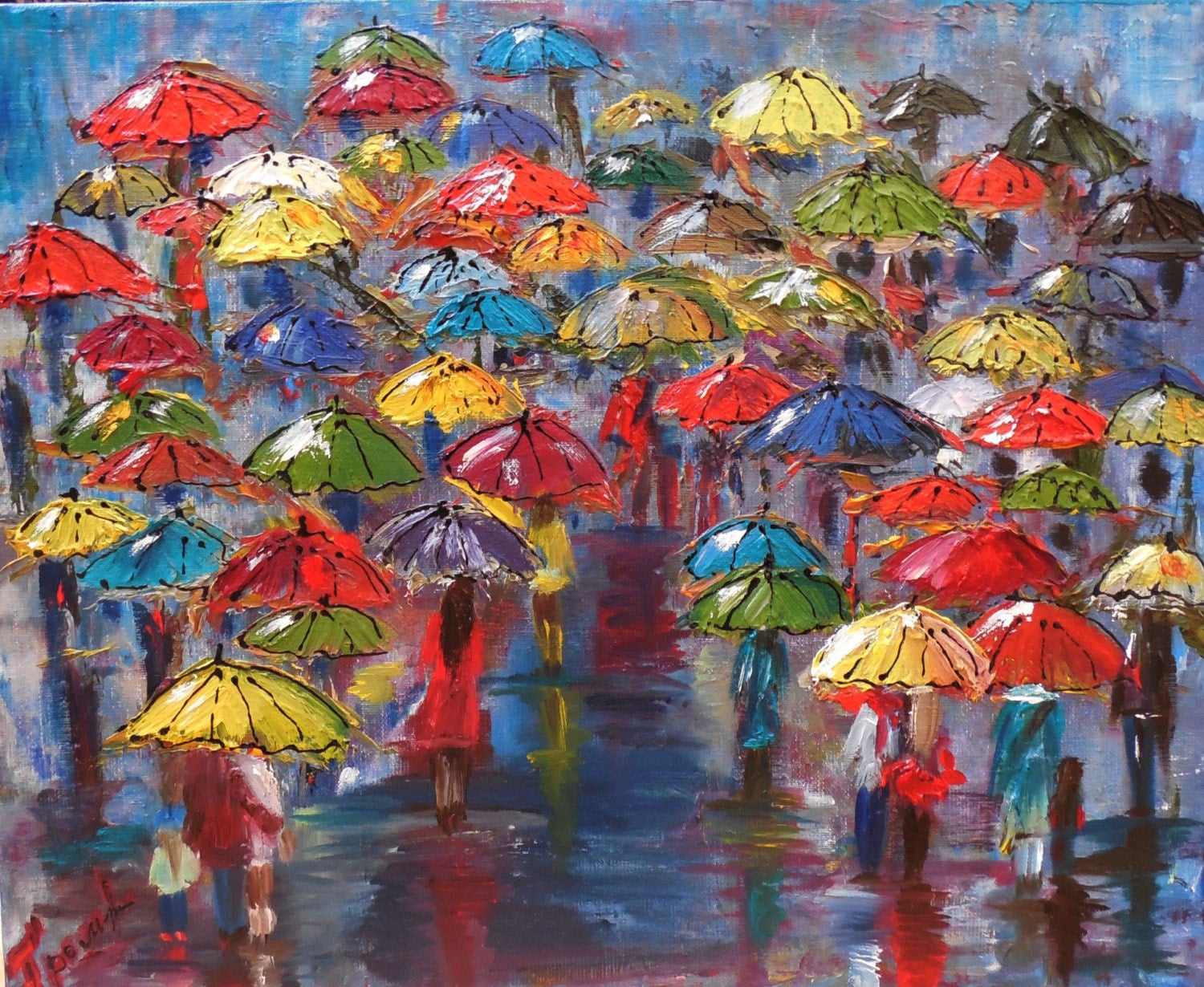 Umbrellas Fine Art abstract Original Handmade Oil and Acrylic