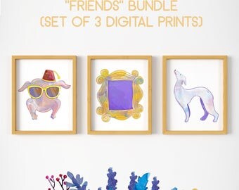 Friends bundle, Friends set of 3, friends turkey, friends frame, friends dog, friends tv icons, friends tv show art, friends tv wallart