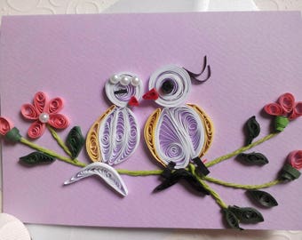 quill cards, quill birds card, quill wedding card, paper quilling card, anniversary card,  quilling cards, quill embellished card