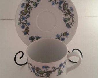 Noritake Pastoral Mug and Saucer Set/Noritake/Pastoral #2049/Vintage Noritake/Vintage Pastoral/Vintage Mug and Saucer Set/Mug with Birds