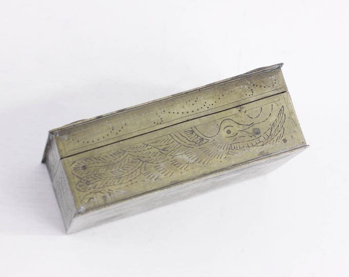 Antique Chinese box, brass jewelry box, trinket box, office card case, cigarette box, vintage brass storage box