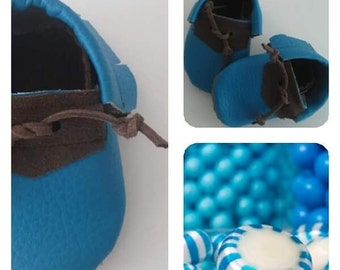 Baby Moccs, baby moccasin shoes, toddler moccasins, blue tie moccasins, blue baby moccasin, baby, moccasin,leather baby moccs, eco leather