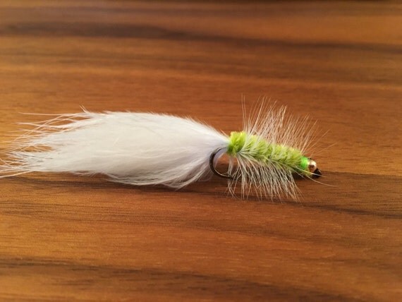 Fly Fishing Flies White and Chartreuse Wooly by BlueAgateFarms