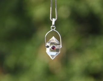 clear quartz ruby stone pendant necklace pendentif collier gemstone