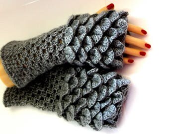 Dragon Scale Gloves, Fingerless Mittens, Crocodile Stitch, Arm warmers, Winter gloves, Game of thrones, Texting Gloves, Skye