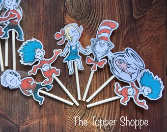 DR SEUSS Cat in the Hat Cupcake Toppers / Cake Toppers / Die Cuts / Birthday Party / Decorations / Cake Pops / Supplies / Decor
