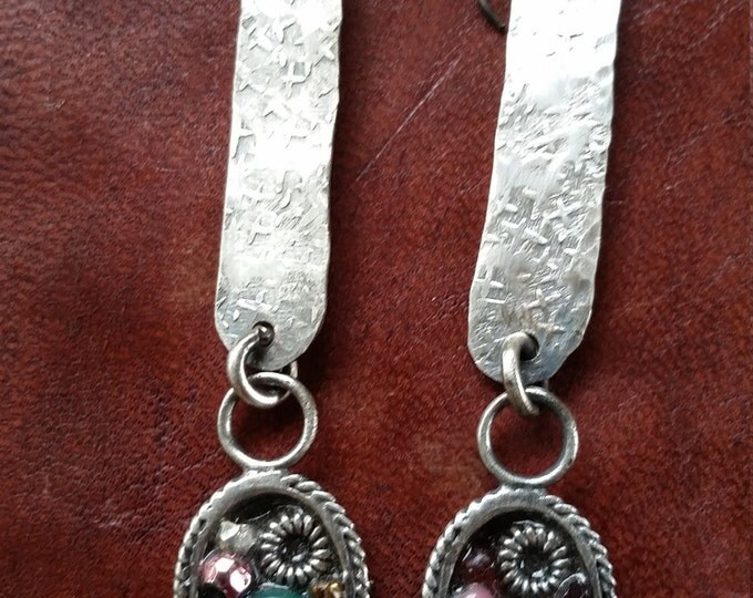 Hand Made and Textured Sterling Silver Drop With Beaded Dangle
