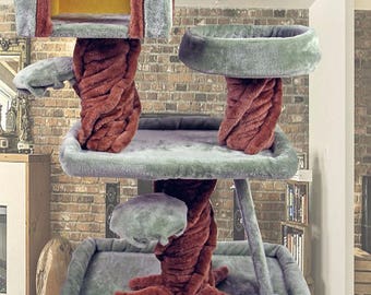 CT14-GNBR 39" New Style Robin Hood Cat Tree House Furniture Playhouse Pet Bed Kitten Toy Cat Tower Condo for Cats Kittens (Brown and Green)