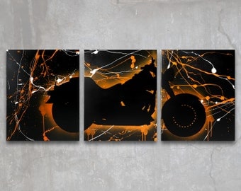harley davidson softail fat boy // custom original painting // modern triptych // motorcycle painting // large wall art // silhouette