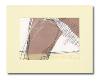 Paper collage mixed media drawing, original abstract art on paper, signed 8 by 10 modern minimal art
