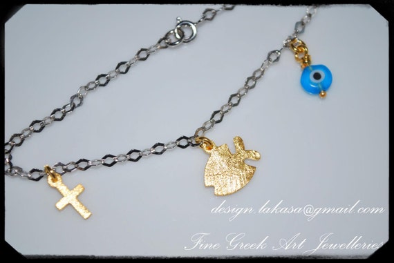 Fish Bracelet Sterling Silver Gold-plated Fine Jewellery in chain with Cross Lakasa e-shop Best Ideas Gift for baptism children baby woman