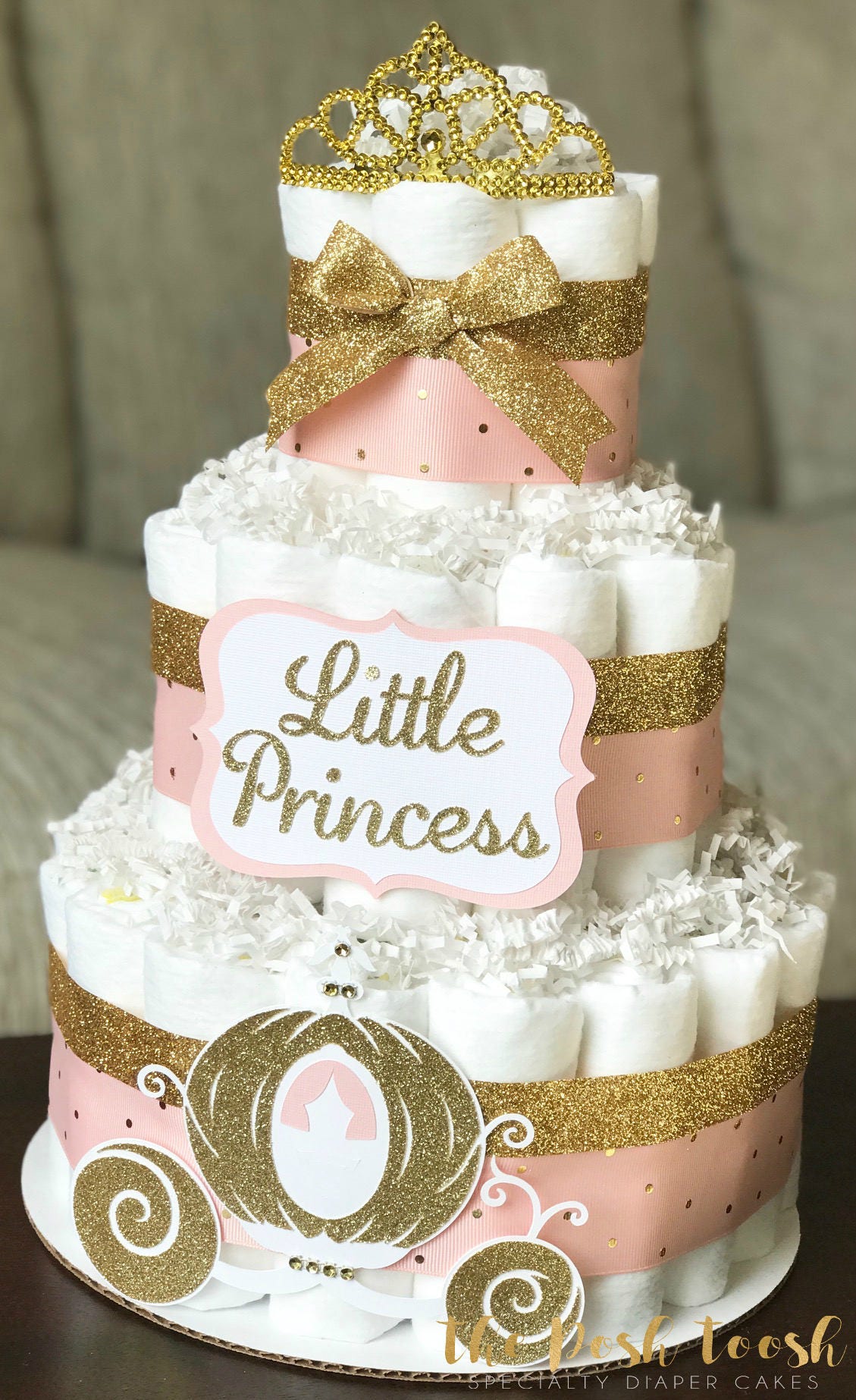 Princess Diaper Cake Pink and Gold Royal Baby Shower Tiara