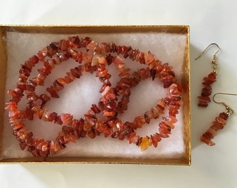 Carnelian Nugget Necklace and Earrings