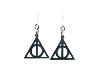 Harry Potter earrings, harry potter jewelry, deathly hallows earrings, deathly hallows dangle earrings