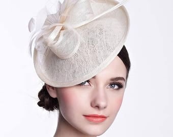 Handmade Fascinator Hat, Tea Party Hat, Church Hat, Derby Hat, Fancy Hat, wedding hat,Lvory Hat Lady' Gift 1651