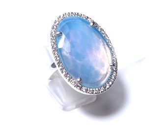 Silver ring and blue chalcedony stone