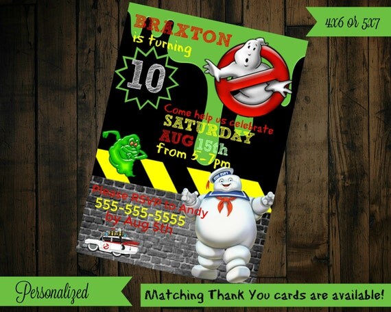 Ghostbuster invitations printable by PurplePalaceDesigns on Etsy