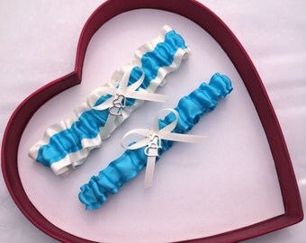 Wedding Garters Turquoise Ivory Set Keepsake Toss Prom