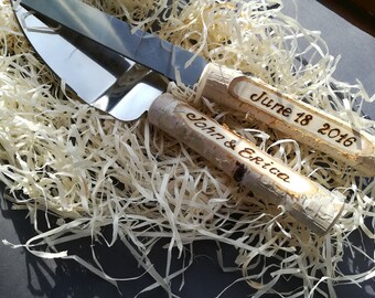 Wedding cake servers. Rustic serving set. Cake cutting set. Knife set for cake. Cake serving knife. Rustic cake server. Cake server set.