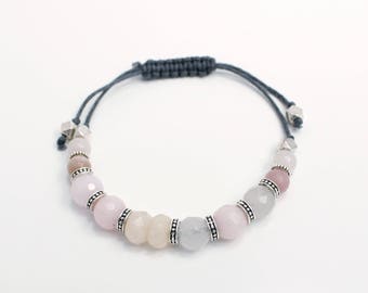 Bracelet ajustable avec billes en pierre d'Agate et pierre de Jade
