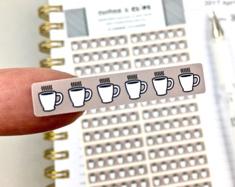 Coffee Stickers, Planner Stickers, Bullet Journal Stickers, Tea Tracker, Coffee Tracker, Colour, Sticker Sheet, 26 Stickers