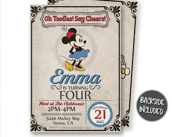 Minnie Mouse Birthday Invitation, Classic Minnie Mouse Invitation, Minnie Mouse Party, Vintage Minnie Mouse, Personalized, Printables
