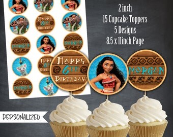 Moana Cupcake Toppers, Moana Tags, Moana Birthday Favors, Moana Party, Moana Birthday Party, Maui, Personalized, Printables, Digital, DIY