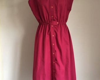 Vintage Sears Red Burgundy Fall Dress, Vintage Burgandy Dress