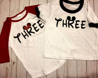 3rd Birthday Shirt, Mickey Birthday Shirt, Minnie Birthday Shirt, 3 Year Old Birthday Shirt, Ringer Shirt, Raglan Baseball Shirt, Gift