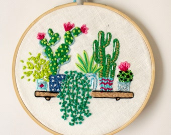 Cactus and Succulent Embroidery with Flowers // Hoop Art // gifts for her // wedding gift // plant lovers // embroidery art // cactus gifts