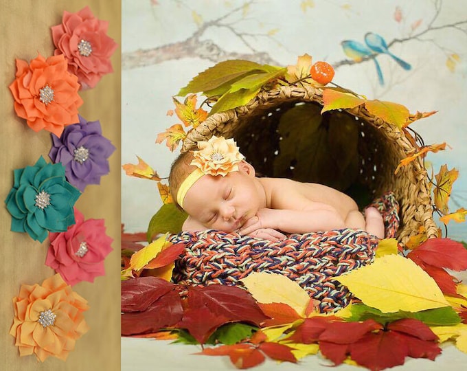 PICK COLOR Baby Girls Flower Headband, photography prop, birthday headband, baby headband, baby bows, golden headband, mustard, yellow, pink