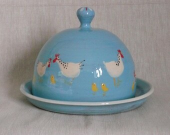 Butter dish Handmade butter dome Cheese dome. Chicken and chick butter dome.Chicken butter dish