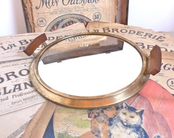 Plateau rond en miroir , vintage français , années 50