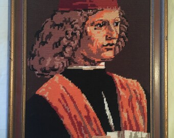 Cross Stitched Leonardo Da Vinci Portrait of a Musician