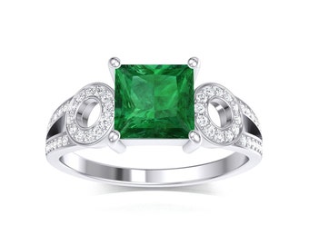 unique square emerald cut emerald diamond designer ring emerald diamond engagement ring 14k white - Emerald Wedding Rings unique square emerald cut emerald diamond designer ring emerald diamond engagement ring 14k white - Emerald Wedding Rings